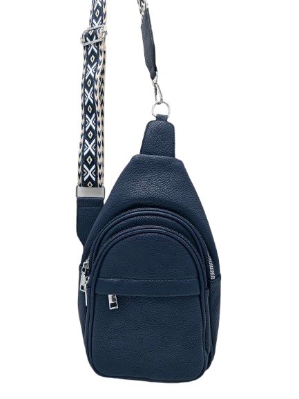 Sara Moda - torebka plecak skóra ekologiczna pasek BOHO granatowy 1970