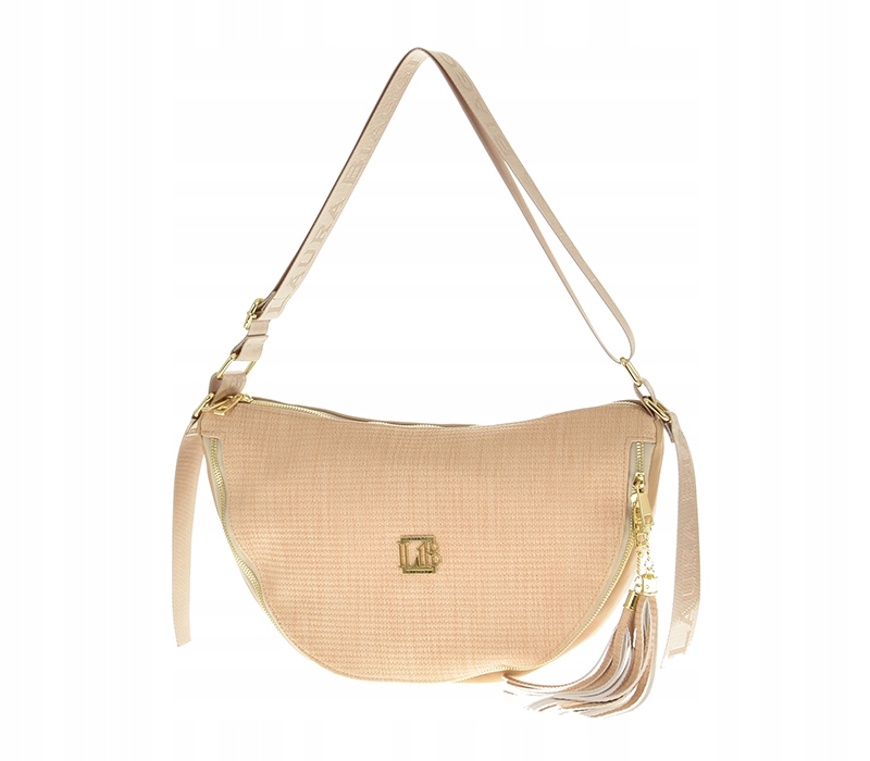 Laura Biaggi - torebka listonoszka podkowa struktura płótna ciemny beż A527