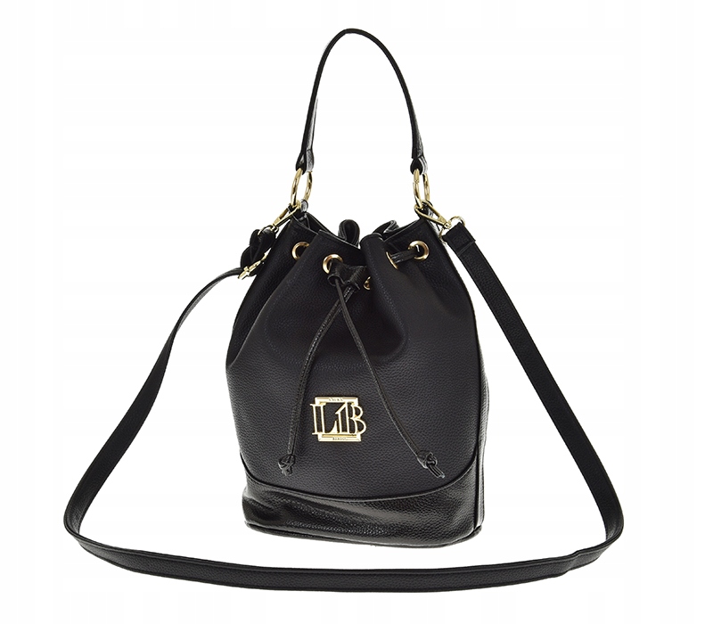 Laura Biaggi - torebka worek sakiewka zaciągany czarny mat + błysk E106