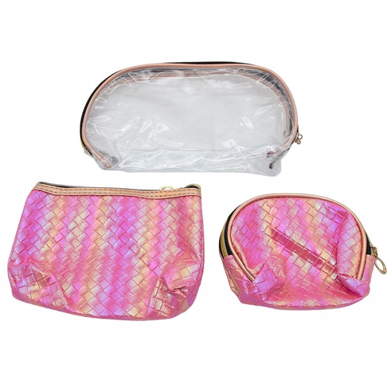 Zestaw 3 kosmetyczek efekt syrenki różowy przezroczysty