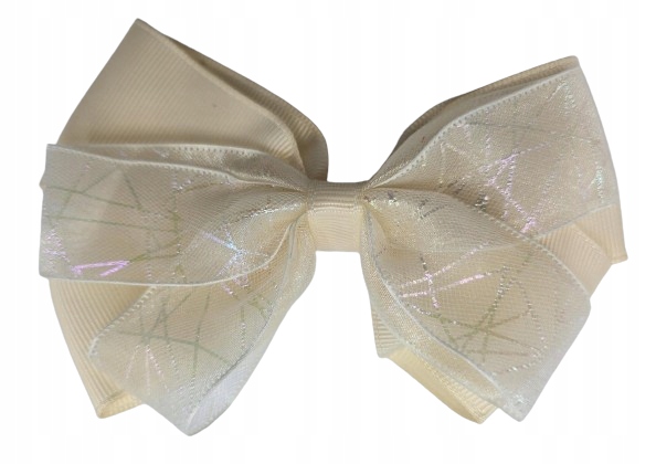 Spinka wsuwka duża kokarda podwójna pajęczyna holo beżowy 12cm