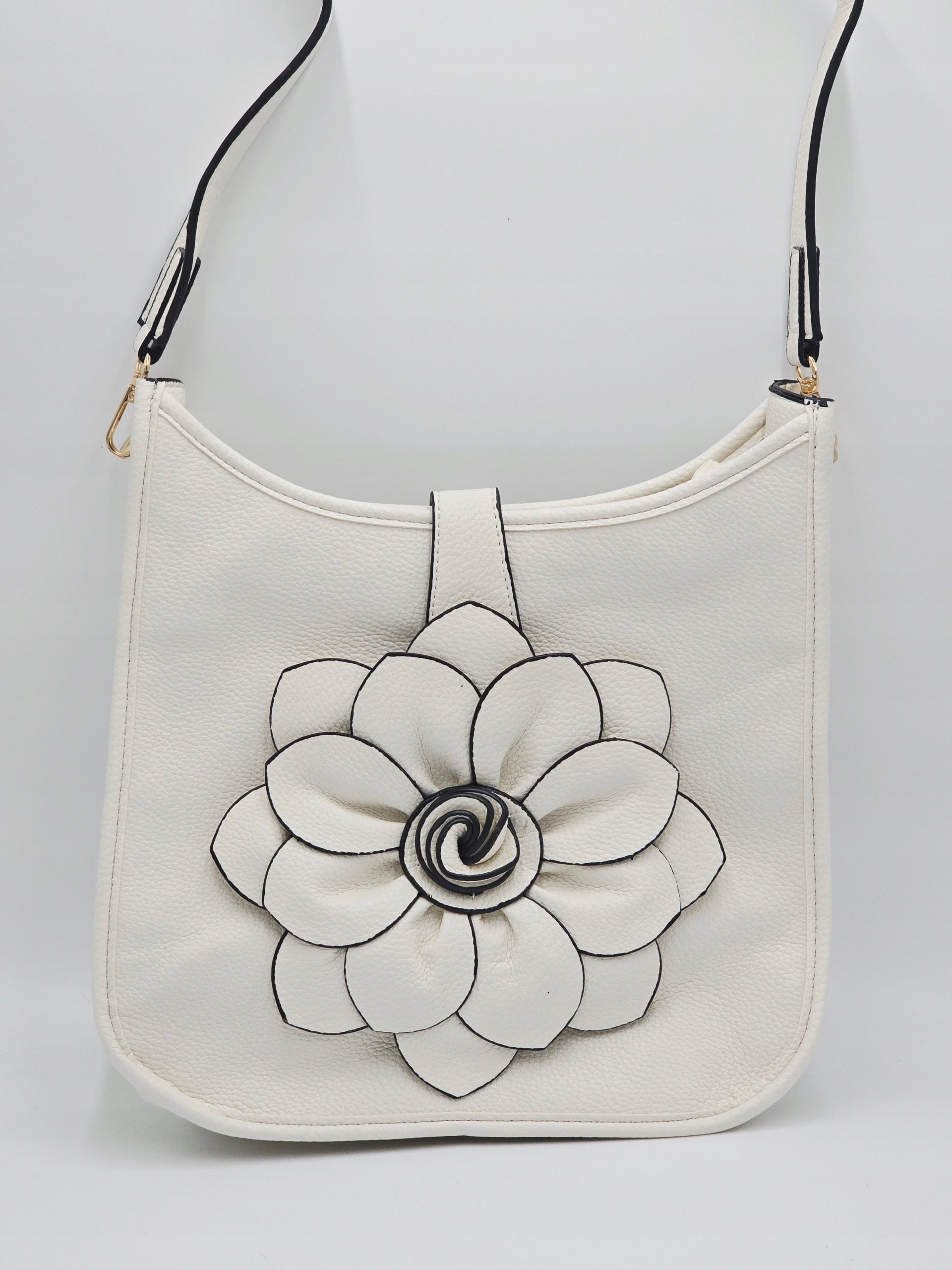 Maxfly - torebka listonoszka skóra ekologiczna kwiat 3D kremowy H503