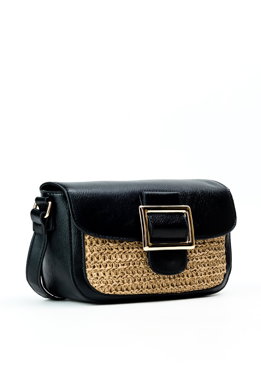 Monnari - torebka listonoszka koszyk pleciony panel beżowo-czarny BAG0410