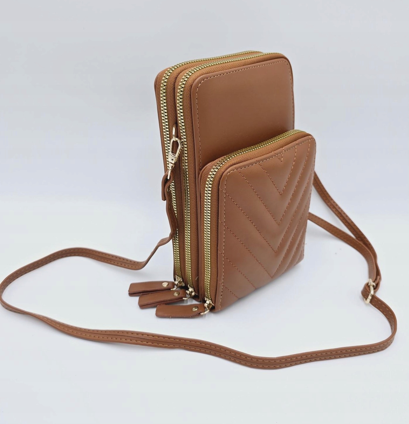 Torebka rowerówka portfel etui na telefon przeszycia brązowy E187