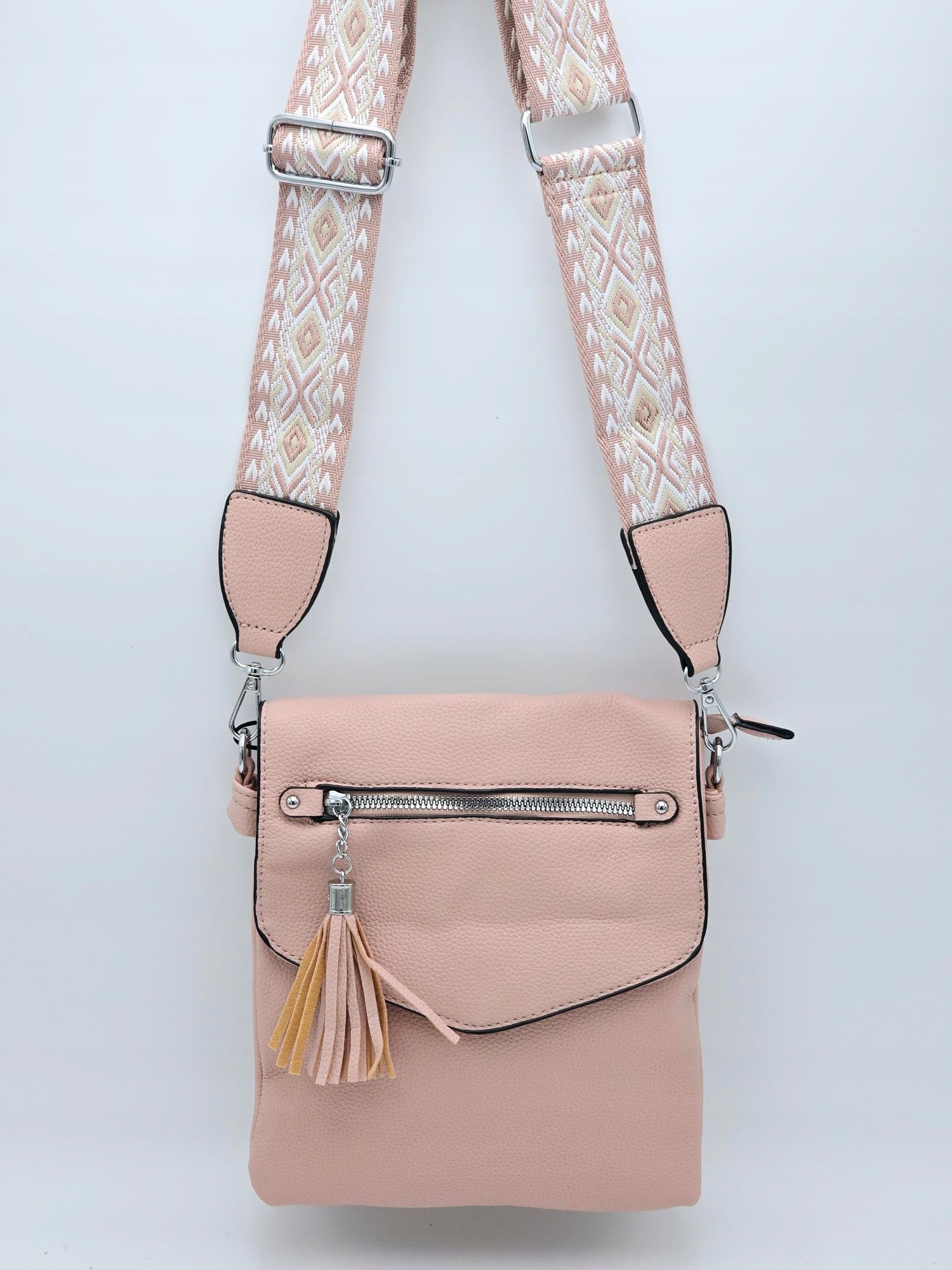 Erick Style - torebka listonoszka skóra ekologiczna pasek BOHO różowy A0951