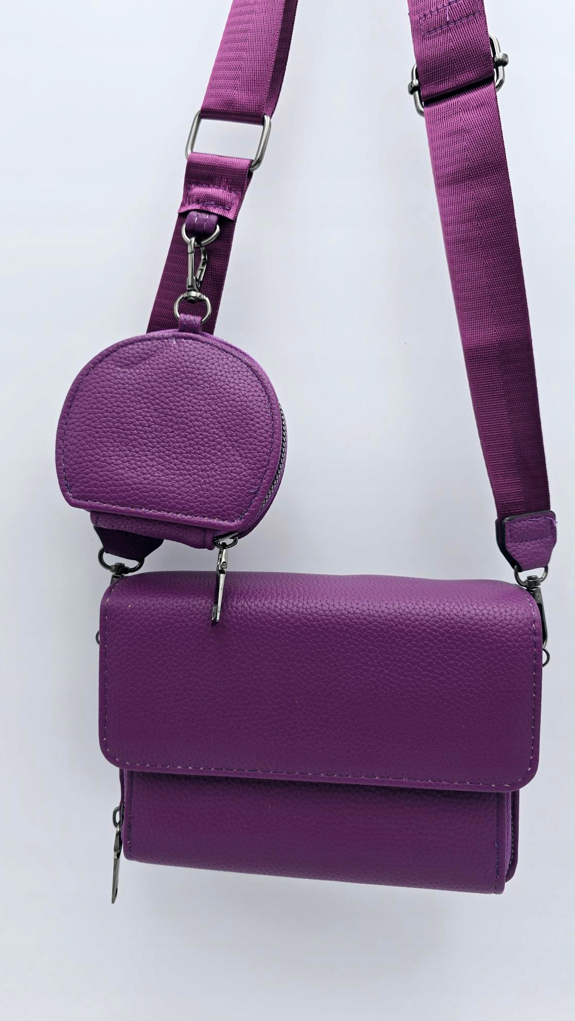 Victoria J. - torebka listonoszka portfelik pasek BOHO fioletowy VJ-938