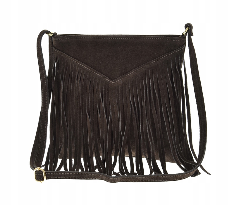 Laura Biaggi torebka listonoszka skóra naturalna frędzle czekolada TS04-530