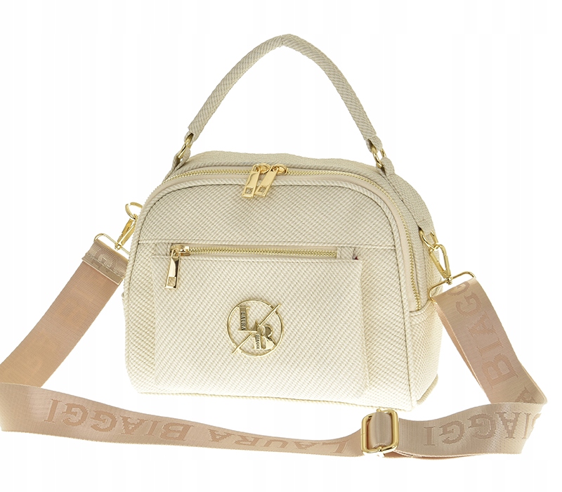 Laura Biaggi - torebka listonoszka kuferek jasny beż struktura płótna JS220