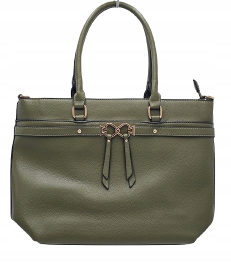 Erick Style - duża klasyczna torebka shopper zielony khaki mat A0305