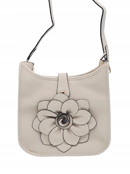 Maxfly - torebka listonoszka skóra ekologiczna kwiat 3D beżowy H503