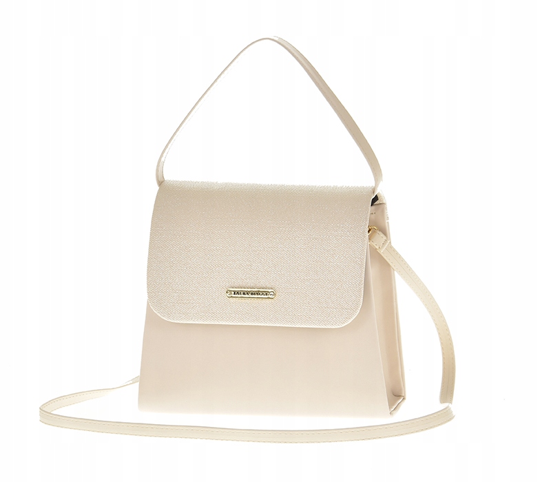 Laura Biaggi - torebka wizytowa kuferek jasny beżowy klapka materiał JP41