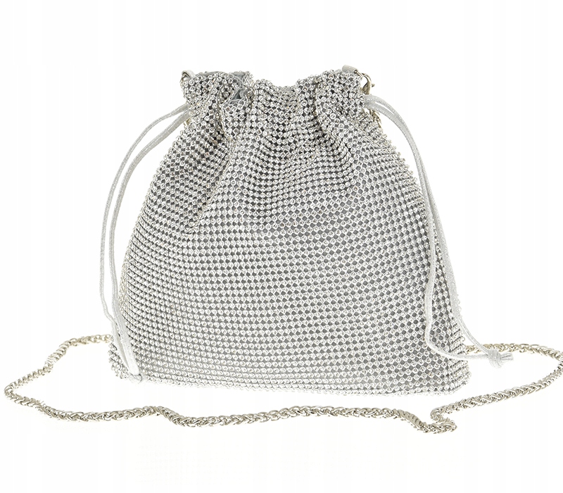 Torebka wizytowa woreczek wieczorowa na łańcuszku kryształki srebrny Z8085