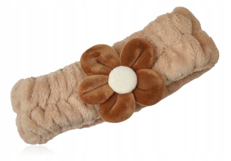 Opaska kosmetyczna do makijażu plusz beżowy kwiatek brązowy