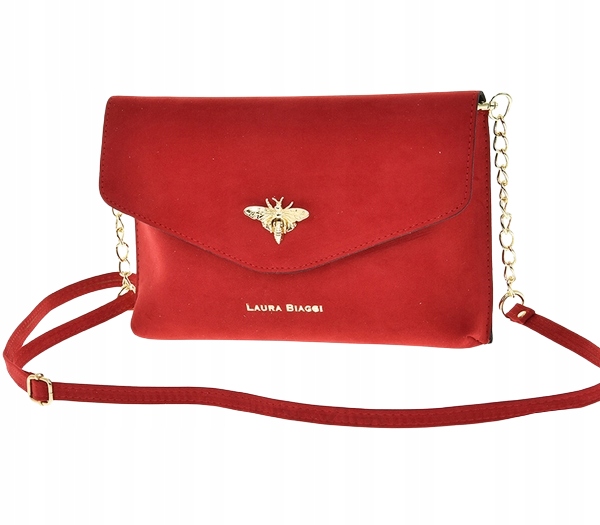 Laura Biaggi - torebka wizytowa kopertowa pszczoła czarwony zamsz JS152