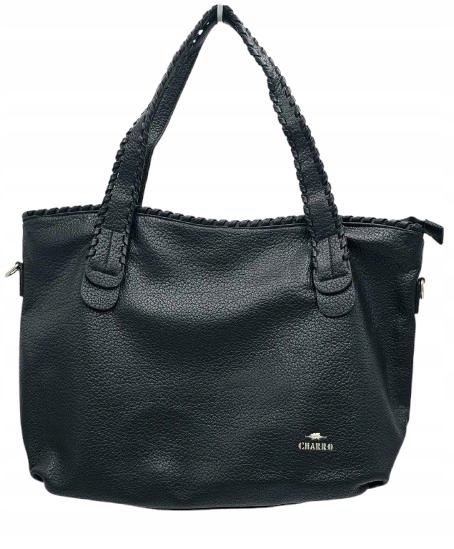 Charro - torebka shopper skóra ekologiczna groszek czarny mat CH8022-137