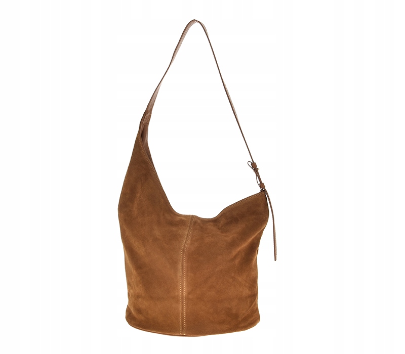 Laura Biaggi - torebka worek skóra naturalna zamsz brązowy camel TS 112-42