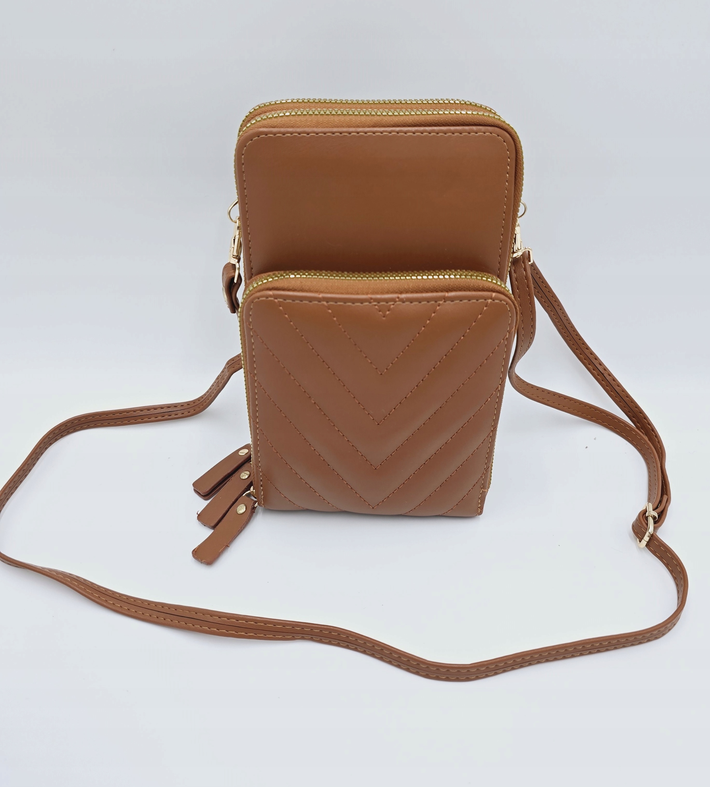 Torebka rowerówka portfel etui na telefon przeszycia brązowy E187