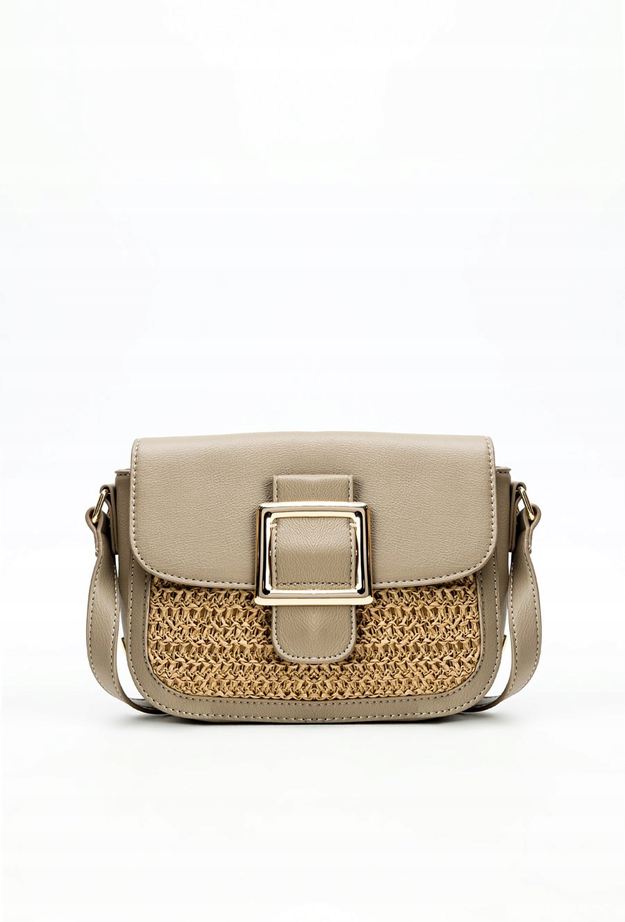 Monnari torebka listonoszka koszyk z plecionym panelem beżowo-szary BAG0410
