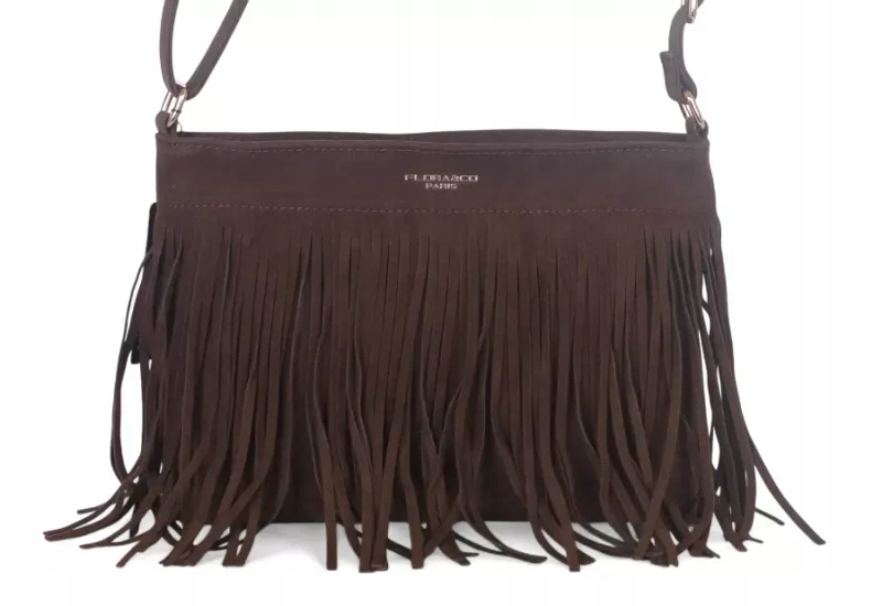 Flora&Co - torebka listonoszka skóra ekologiczna zamsz frędzle brąz F7563