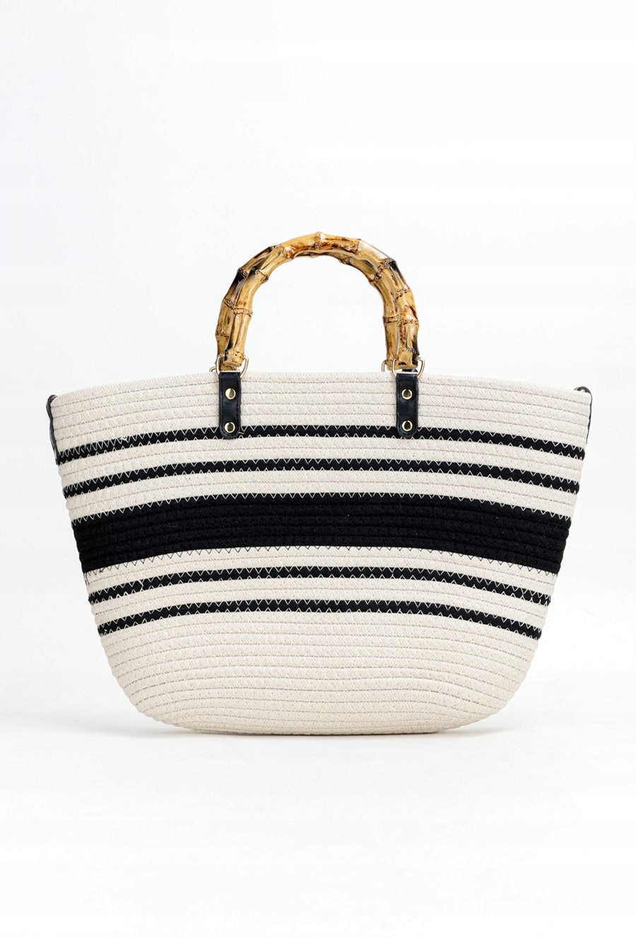 Monnari - duża torebka koszyk pleciony pasy BAG1140-020 czarny kremowy