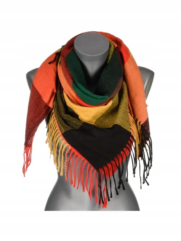 Versoli - miękka i ciepła chusta z frędzlami krata czerwony zielony 12# HIT