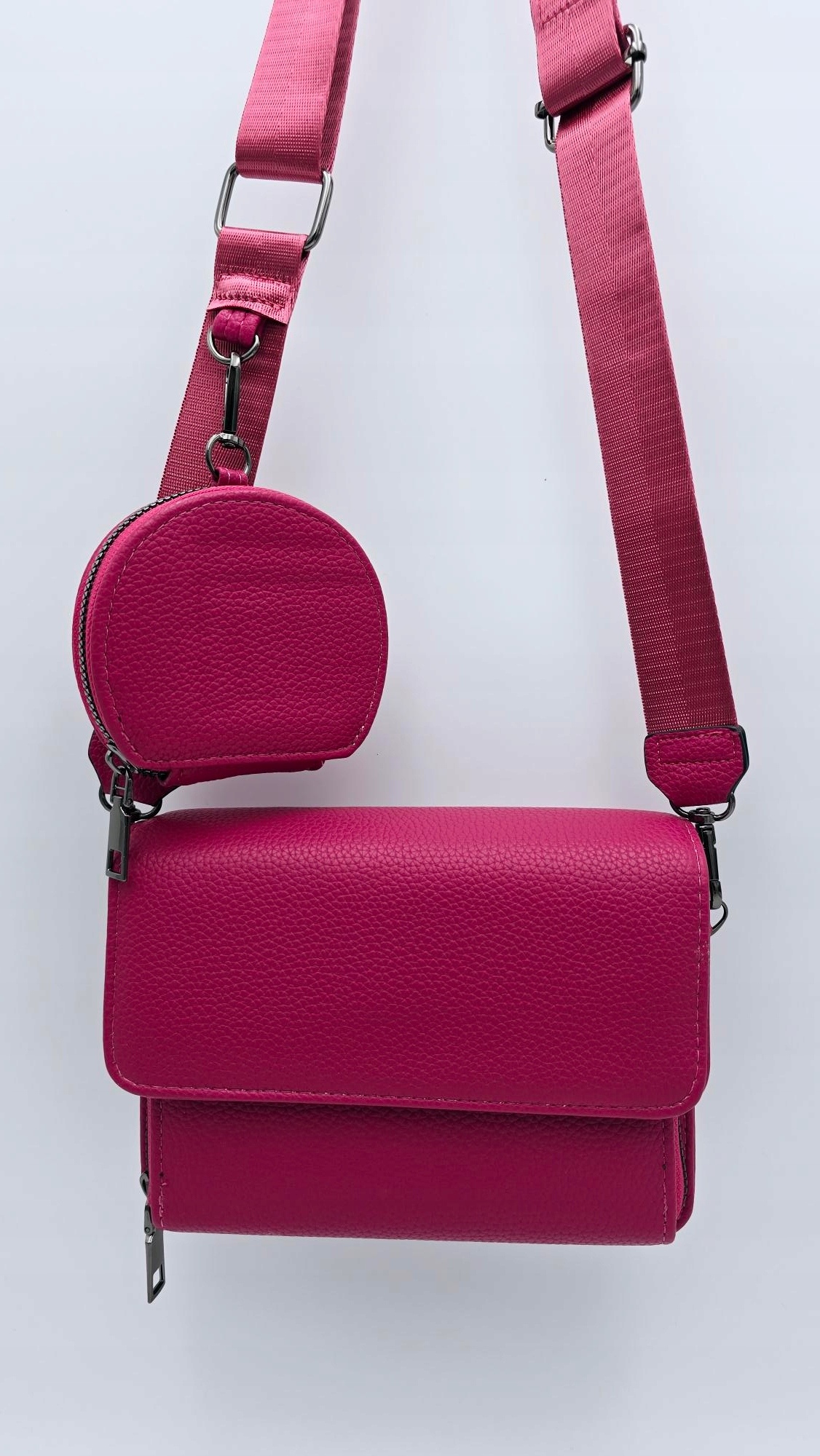 Victoria J. - torebka listonoszka portfelik pasek BOHO różowy fuksja VJ-938