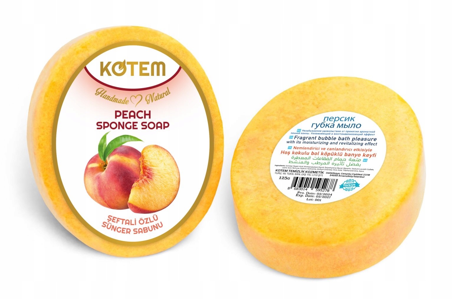 Kotem - naturalne mydło z gąbką Brzoskwinia 125g