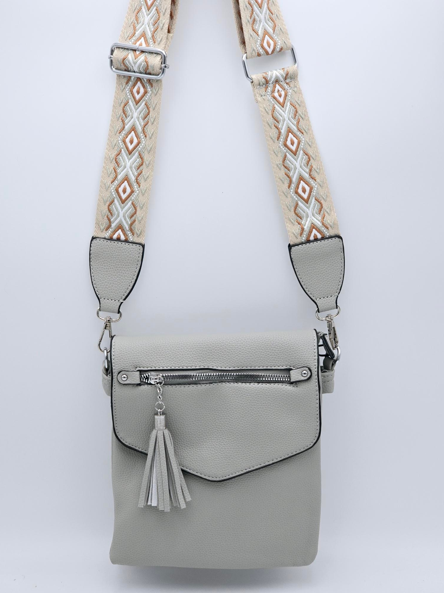 Erick Style - torebka listonoszka skóra ekologiczna pasek BOHO szary A0951