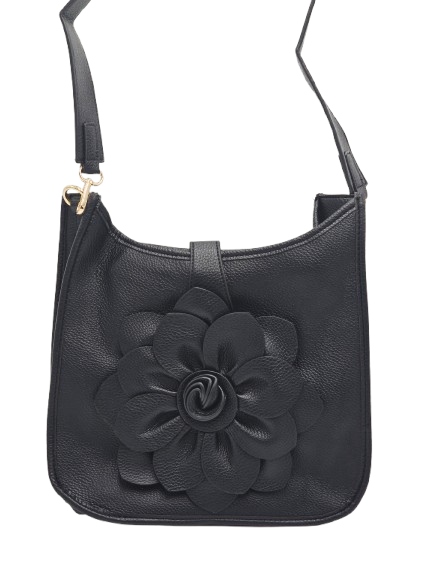 Maxfly - torebka listonoszka skóra ekologiczna kwiat 3D czarny H503