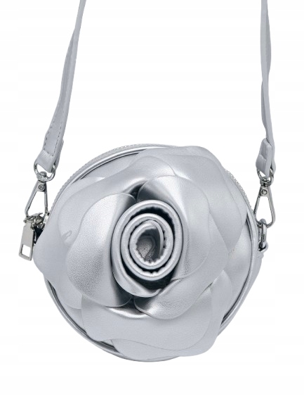 Erick Style torebka listonoszka skóra ekologiczna kwiatek 3D srebrny H1232