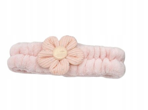 Opaska kosmetyczna do makijażu plusz kwiatek srebrne dżety różowy