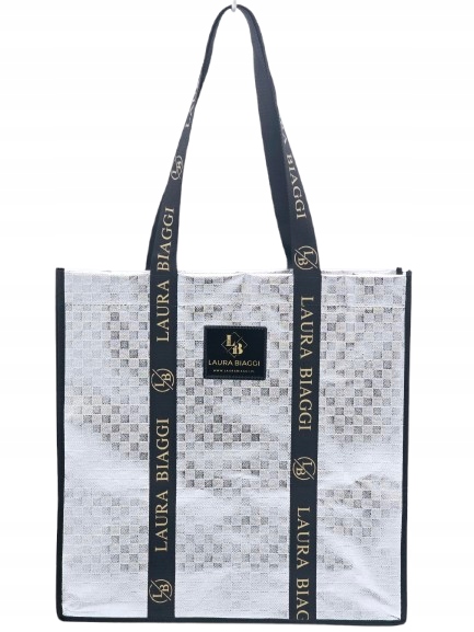 Laura Biaggi - torebka zakupowa shopper fakturowana kratka srebrna 0200