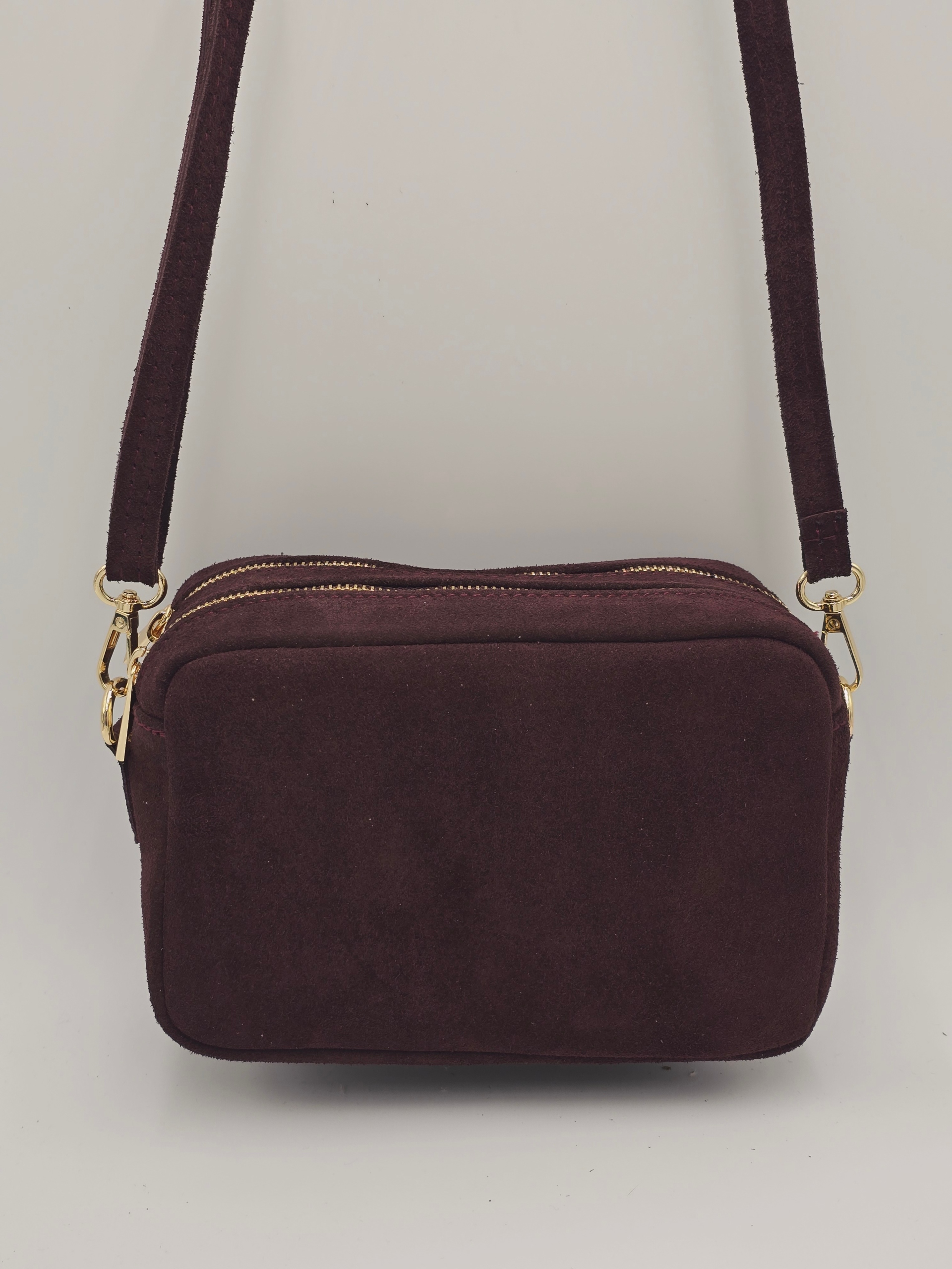 Laura Biaggi - torebka listonoszka skóra naturalna zamsz bordowy TS 66-6360