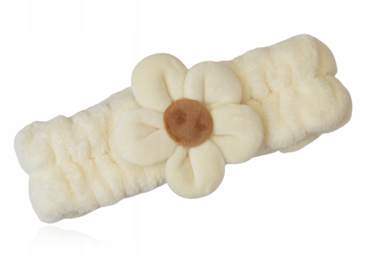 Opaska kosmetyczna do makijażu plusz kwiatek kremowy