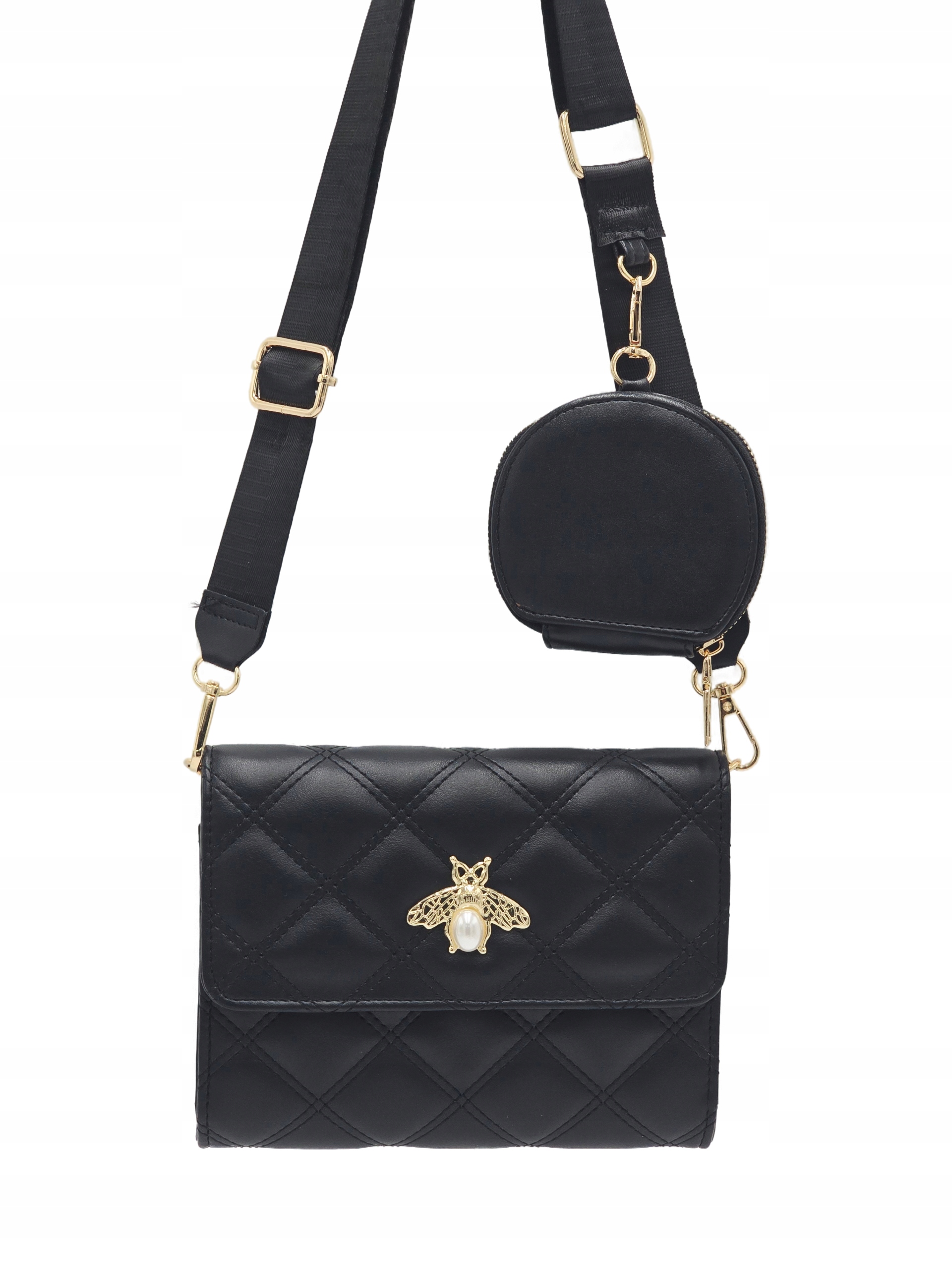 Victoria J. - torebka listonoszka portfelik pikowana pszczoła czarny VJ-956