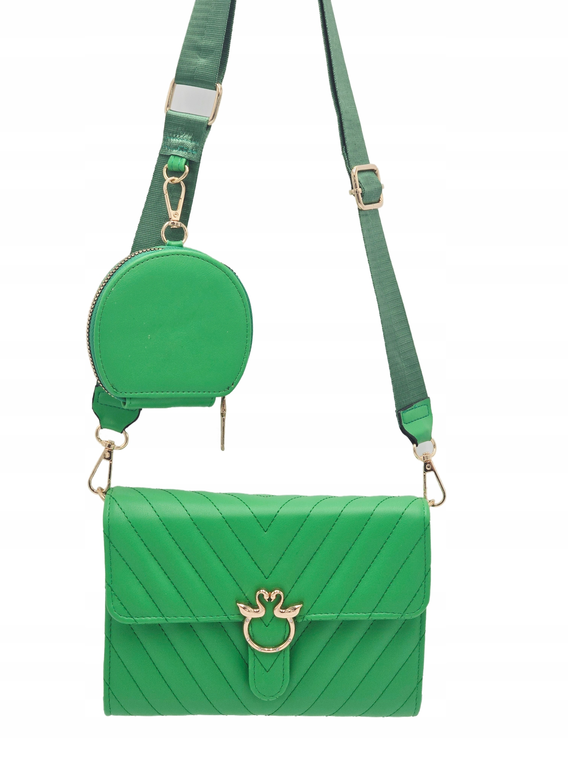 Victoria J torebka listonoszka portfelik łabędzie przeszycia zielony VJ-959