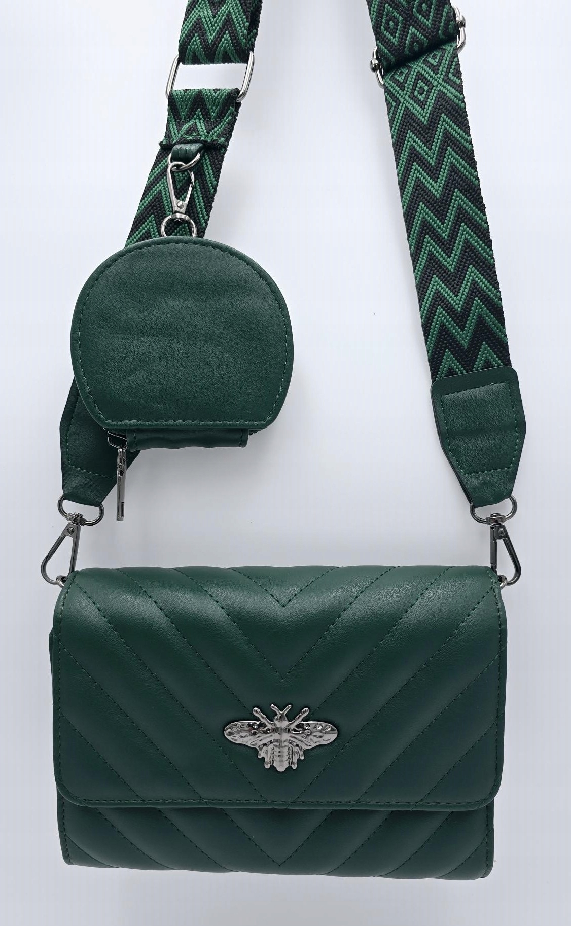 Victoria J. - torebka przeszycia pszczoła pasek BOHO zielony VJ-942