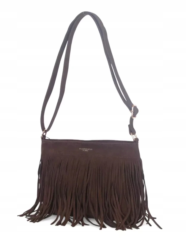 Flora&Co - torebka listonoszka skóra ekologiczna zamsz frędzle brąz F7563