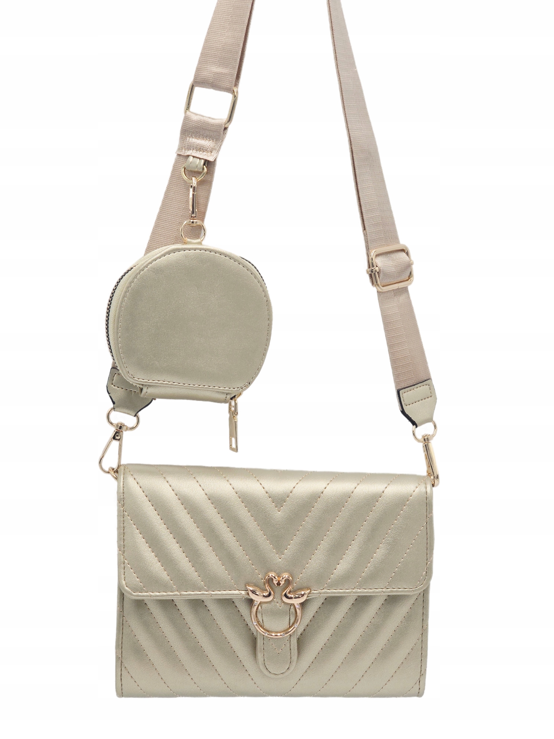 Victoria J - torebka listonoszka portfelik łabędzie przeszycia złoty VJ-959