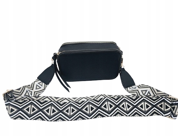 Sara Moda - torebka listonoszka skóra ekologiczna pasek BOHO czarny 1979