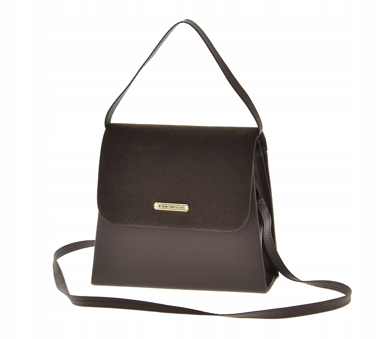 Laura Biaggi - torebka wizytowa kuferek czekolada groszek klapka zamsz JP41