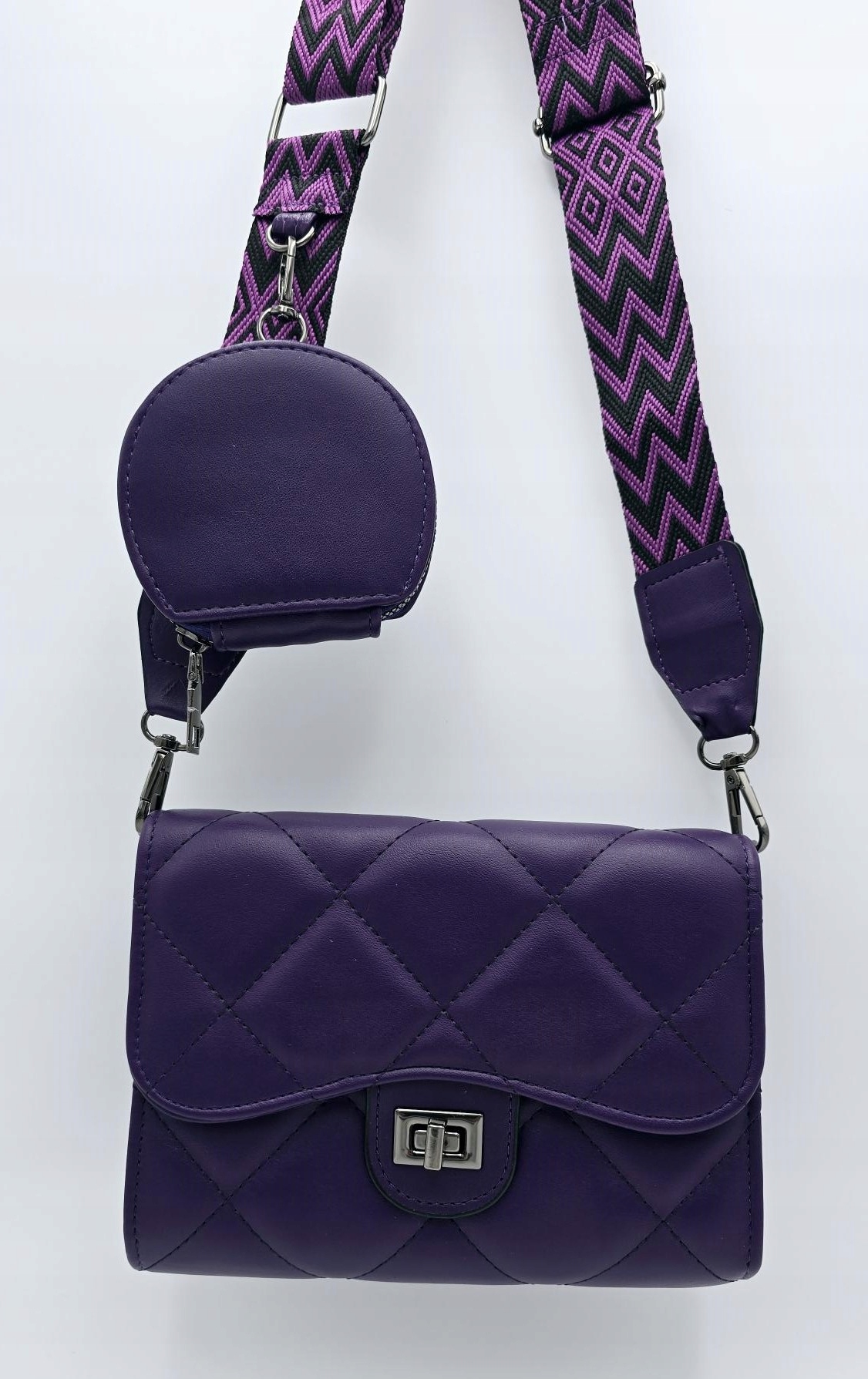 Victoria J. - torebka pikowana portfelik pasek BOHO fioletowy VJ-939