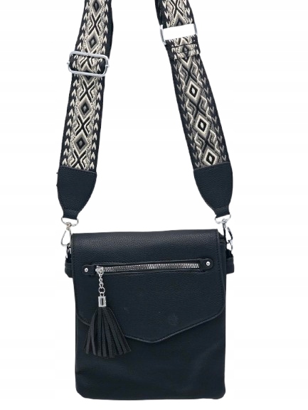 Erick Style - torebka listonoszka skóra ekologiczna pasek BOHO czarny A0951