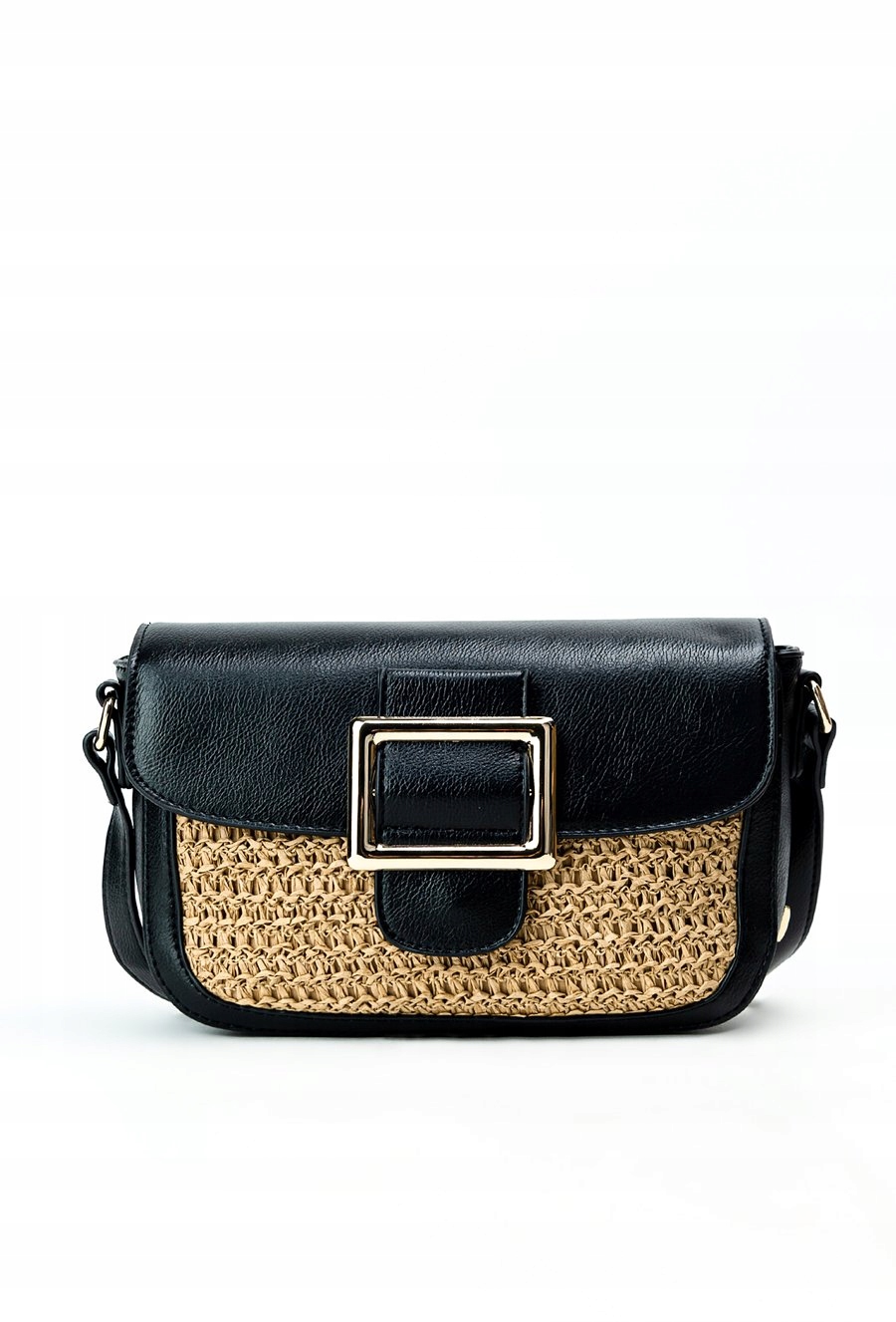 Monnari - torebka listonoszka koszyk pleciony panel beżowo-czarny BAG0410