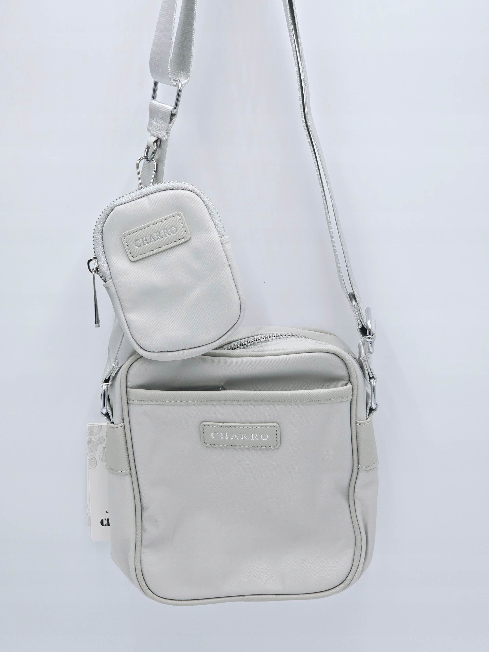 Charro - torebka listonoszka z portfelikiem PVC jasny szary CH8065-19