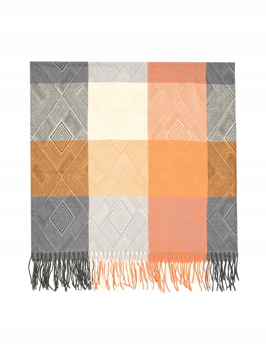 Versoli miękka i ciepła chusta krata frędzle krata jodełka szary REC-74 7#