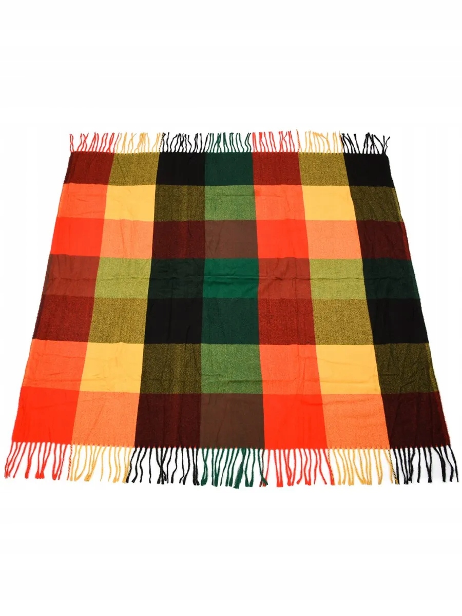 Versoli - miękka i ciepła chusta z frędzlami krata czerwony zielony 12# HIT