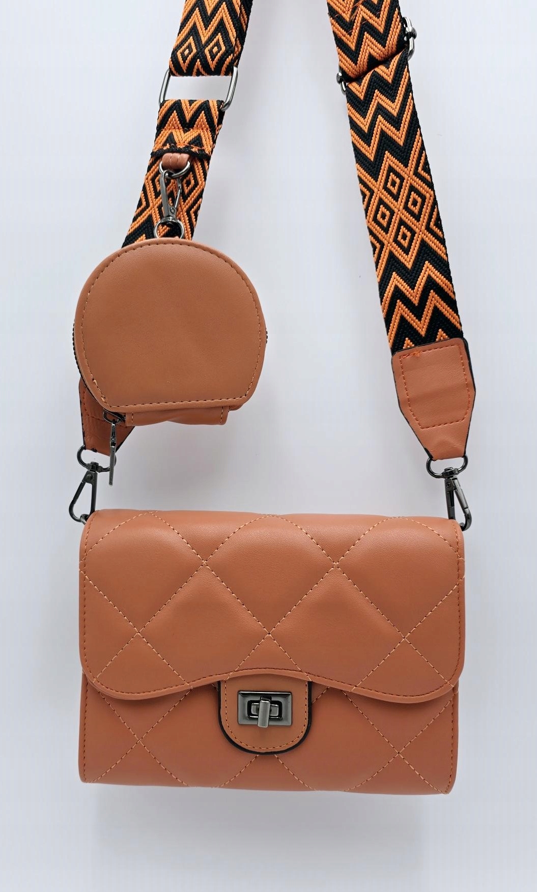 Victoria J. - torebka pikowana portfelik pasek BOHO pomarańczowy VJ-939