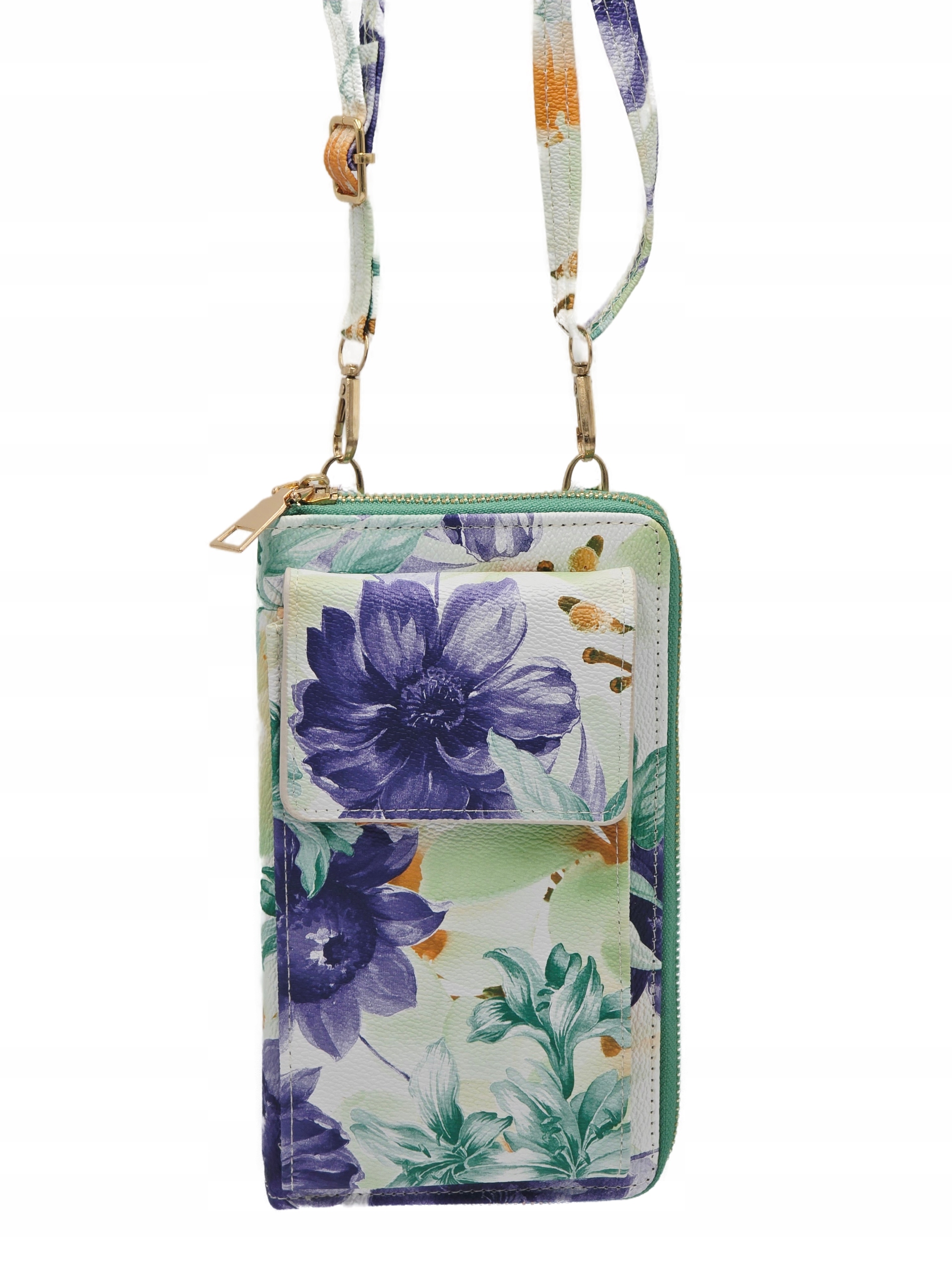 Torebka listonoszka portfel kwiaty wielokolorowy zielony AB0140