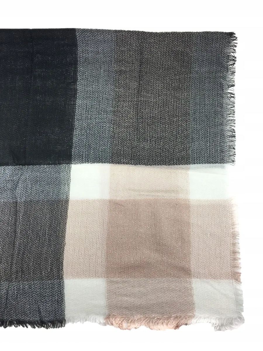 Jordan - miękka i ciepła chusta krata srebrna nitka różowy szary AC-21 HIT